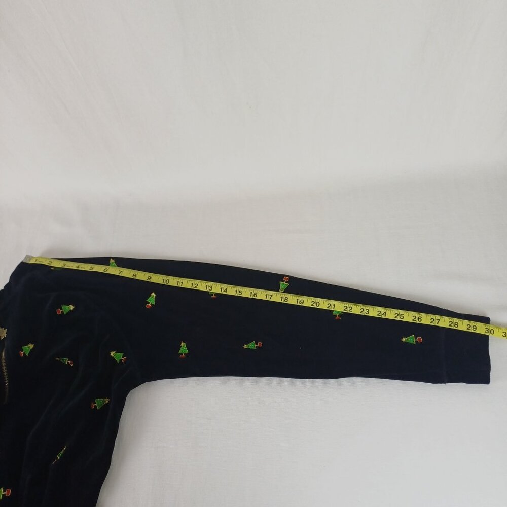 Quacker Factory Winter Velour Embroidered Jacket Christmas Trees XL Black A81749 - Picture 7 of 7